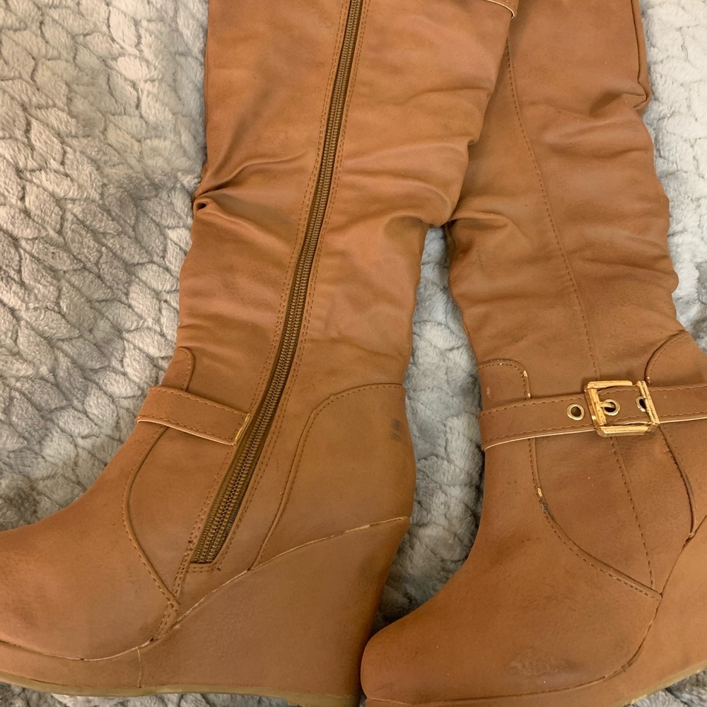 Wedge knee high boots